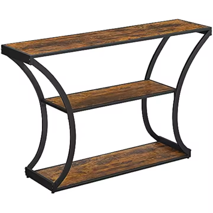 Entrada, Patas curvadas, Mesa Alargada, para salón, Pasillo, Dormitorio, Estilo Industrial, marrón rústico y Negro - 1