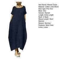Vestido largo casual de verano para mujer, manga corta, cuello redondo TRE, bolsillos, largo hasta el tobillo - details 13