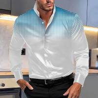 Camisa de manga larga con cuello levantado informal para uso diario con estampado de puntos Pop de cuatro lados para hombre nueva primavera y otoño - details 3