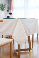 Mantel circular rectangular blanco de lino nórdico y algodón, funda suave, borla Ence, manta de picnic al aire libre para banquetes - details 10