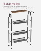 Carro de 4 Niveles, Carro Estrecho de Cocina con Ruedas, con Asa, para Espacio Reducido, 22 x 45,4 x 77 cm, para Cocina, Baño, Salón, Estudio, Marrón Rústico y Negro LRC033B01 - details 14