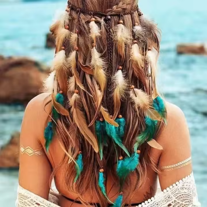Diadema de plumas con borlas a la moda, tocado ajustable de estilo bohemio, disfraz étnico, diadema india de arcoíris, boda de novia - 1