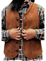 Chaleco de gamuza de cuero para hombre, chaleco vaquero occidental con bolsillos - details 0