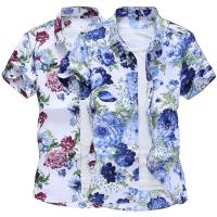 Camisa azul negra púrpura con solapa de un solo pecho de manga corta estampada blanca de verano para hombre, talla asiática M-5XL 6XL 7XL - details 2