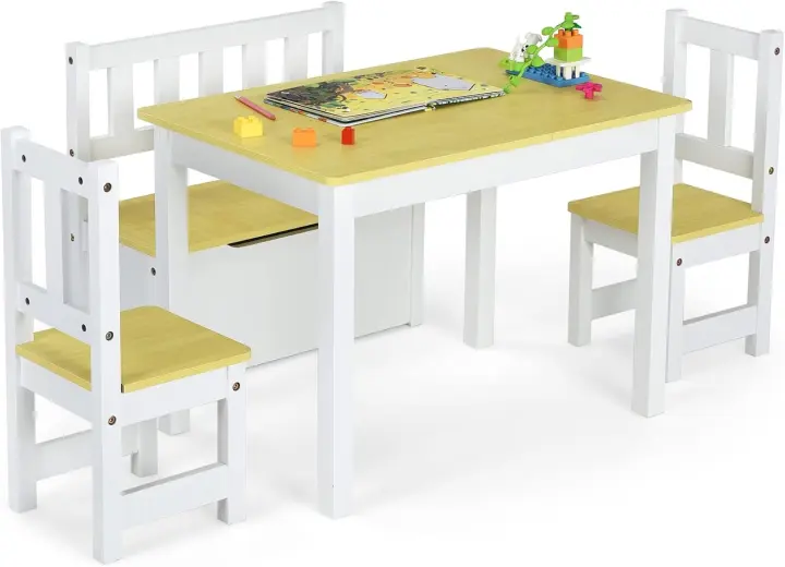 Juego de Mesa y Sillas para Niños Conjunto de Muebles con Banco de Almacenamiento - 1
