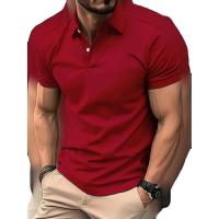 Polo de manga corta para hombre, camisa informal de Color sólido con botones - details 1