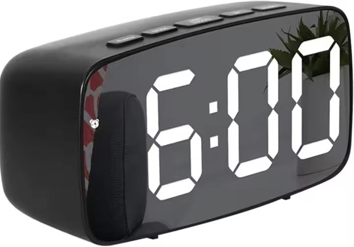 Reloj despertador LED digital con espejo y calendario de fecha y temperatura, repetición, brillo ajustable - 1