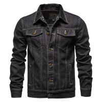 Chaquetas de Denim de Cuello Rico para Hombres Ajuste Delgado, Moda Motocicleta, Pendientes Casuales de Algodón, Negro y Azul - details 5