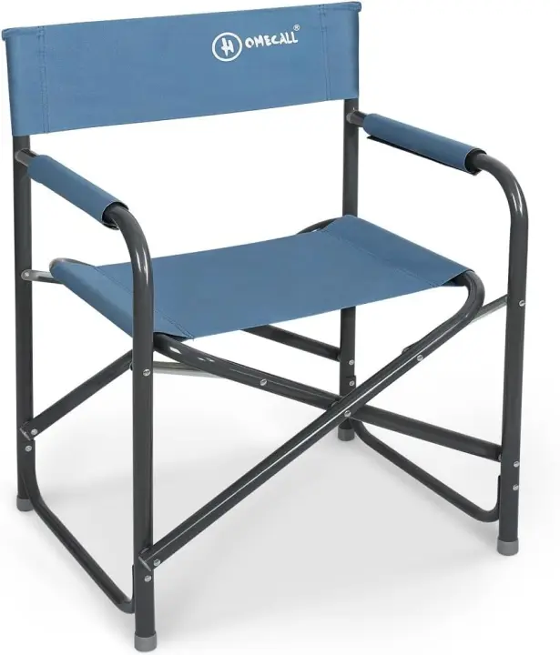 Silla de camping plegable de acero con respaldo (azul) - 1