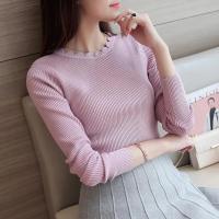 Suéter informal liso para mujer, jersey blanco ajustado de punto, Tops de manga larga, jersey con cuello de mariposa para otoño e invierno de Corea para mujer - details 5