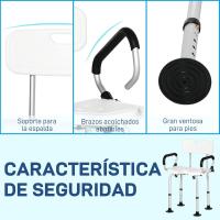 Silla de Ducha para Ancianos Antideslizante, Altura Ajustable, Apoyabrazos Regulables, Carga de 136kg - details 3