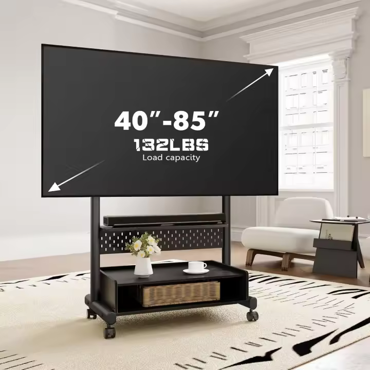 Pantallas de 40 a 85 Pulgadas,MAX Carga de 60kg,Soporte TV Móvil con Mueble de Madera - 1