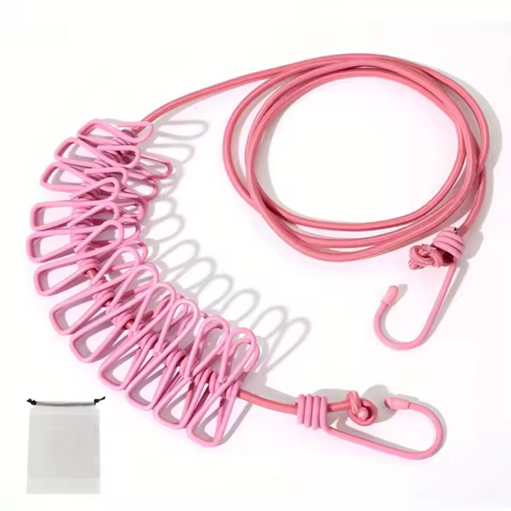 Tendedero de viaje portátil elástico ajustable: tendedero retráctil para ropa de acampada con 12 clips para uso en interiores y exteriores - 1