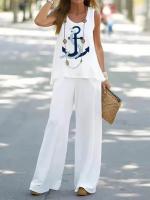 Conjunto de 2 piezas para mujer, tops y pantalones estampados, chaleco elegante, pantalones de verano - details 2