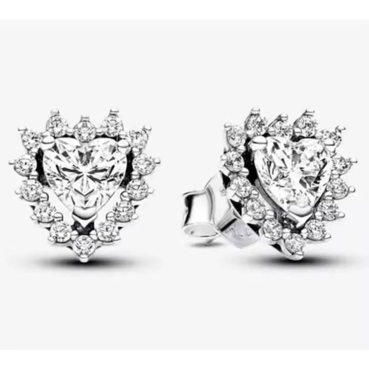 Pendientes de botón en forma de corazón con halo de plata, joyería elegante para mujer - 1