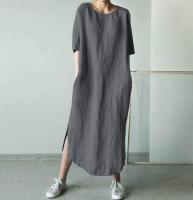 Vestido largo bohemio de lino y algodón para mujer, falda de media manga, cuello redondo, talla grande 5XL = 52, primavera y verano - details 1
