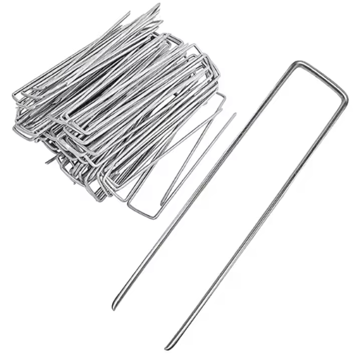 Clavijas de Metal en forma de U, estacas de jardín, película fija, arandelas de amortiguación, clavijas de jardín, negro y plateado, 10 unids/lote por paquete - 1