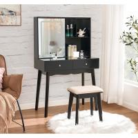 Tocador de Maquillaje con Luz, Brillo Ajustable, Mesa Cosmética con Espejo Deslizante, Tocador Pequeño con Taburete 2 Cajones Blanco EFST15M - details 11