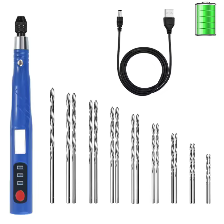 Kit de taladro eléctrico de mano recargable por USB para fabricación de joyas, juego de tornillos de banco para llavero de resina de plástico, arcilla polimérica - 1
