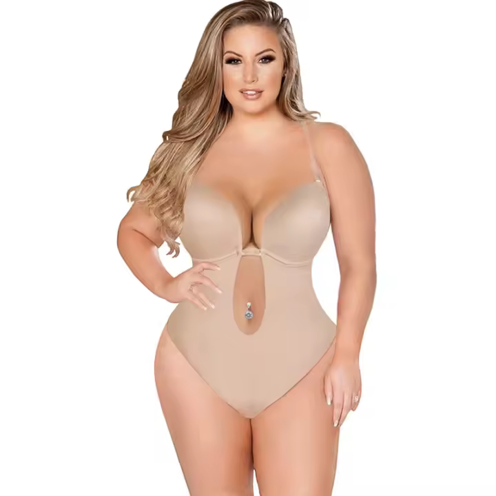 Ropa interior Invisible con escote en U y espalda descubierta, Body con escote en V profundo, sujetador de realce, modelador de cuerpo completo, Tanga sin costuras, bragas debajo del vestido - 1
