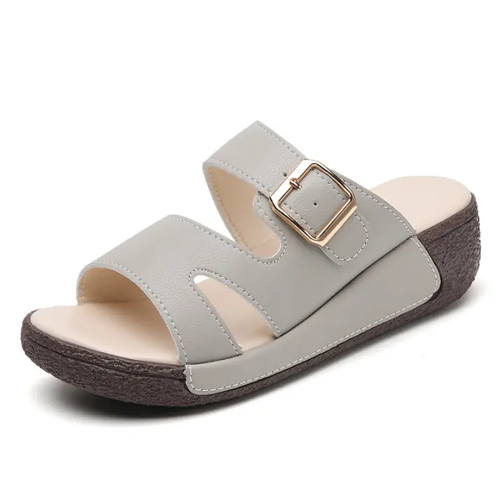 5 sandalias de cuña antideslizantes de verano para mujer, zapatillas informales y cómodas de una palabra - 1
