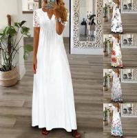 Elegante Vestido Largo con Encaje Impreso de Moda 2024 Cuello en V Alto Cintura Grande Swing Maxi para Mujeres - details 5