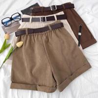Pantalones cortos de pana vintage para mujer, pantalones acampanados adelgazantes de cintura alta, diseño pequeño, pantalones de bota de moda con borde enrollado y sensibilidad - details 2