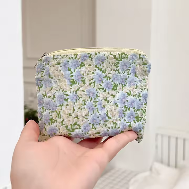 Monedero Mini de Cierre Floral Mini Bolso de Maquillaje de Viaje de Algodón - 1