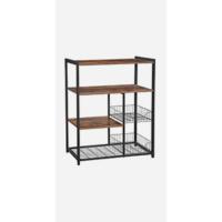 Estantería de Cocina con 2 Cestas de Malla Metálica, Estantería para Microondas, con Estantes y Ganchos, 35 x 80 x 95 cm, Estilo Industrial, Marrón Rústico y Negro Tinta KKS96X - details 2