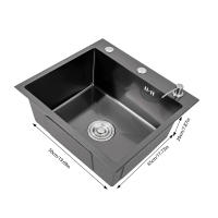 Fregadero de cocina integrado con dispensador de jabón, negro mate, con drenaje, PVD de textura Nano, 50x45 cm - details 2