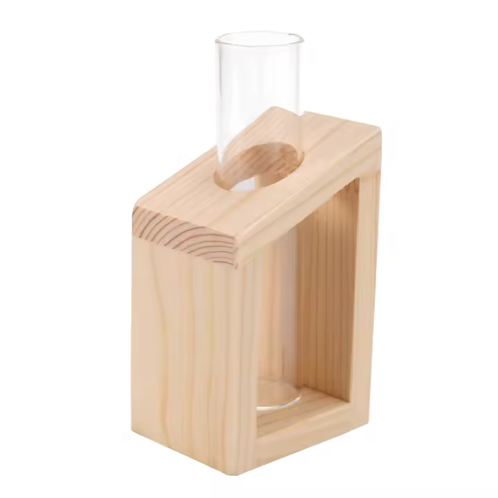 Florero de tubo de ensayo de cristal con soporte de madera, macetas para plantas hidropónicas, decoración del jardín del hogar - 1