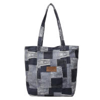 2025 nuevo bolso de hombro de mujer de gran capacidad a cuadros de mezclilla de imitación, bolso de mujer de moda de tote casual retro - details 0