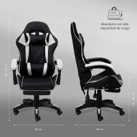 Gaming con Respaldo Ergonómico Inclinable y Altura Ajustable, Silla de Oficina con Soporte Lumbar, Acolchado y Reposapiés Extraíble, Negro, 58x66x114-124 cm - details 10