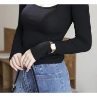 Modal nuevo versátil y delgado básico cuello cuadrado con rosca en el exterior camisa de manga larga Tops para mujer camiseta - details 11