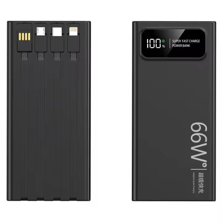 Powerbank con 4 cables de carga, pantalla digital LED, visualización de energía, 66w - 1