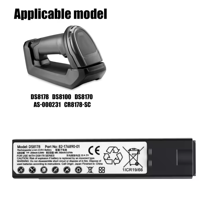 Batería de escáner de código de barras para Zebra DS8178 DS8100 DS8170 AS-000231 CR8178-SC,82-176890 71-176890-01-01 BTRY-DS81EAB0E-00 - 1