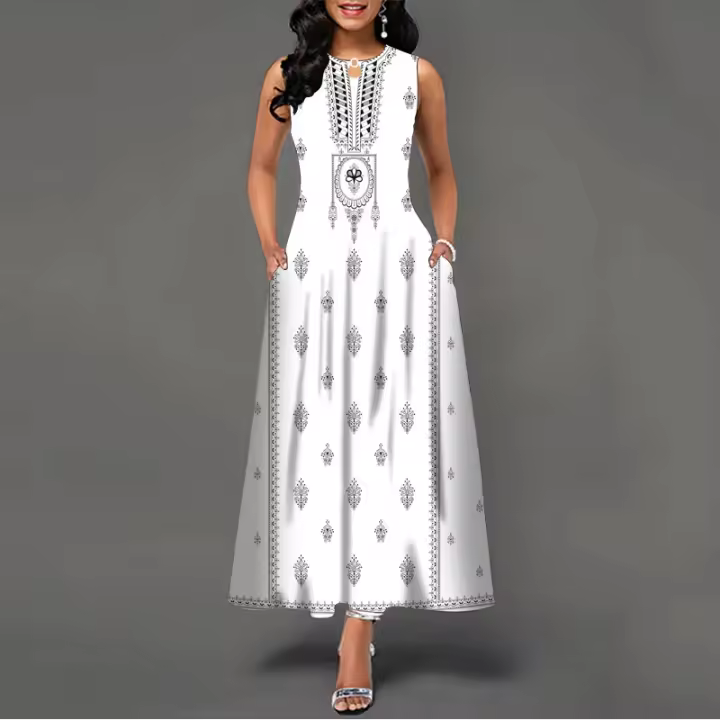 Vestido largo bohemio para mujer, elegante, sin mangas, estampado floral, informal, fiesta en la playa, vestido de verano - 1