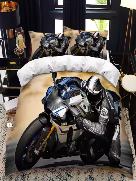 Juego de funda nórdica para motociclista, juego de cama de edredón tamaño doble queen calico, juego completo individual. - 1