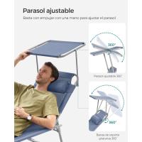 Silla de Sentado al Aire Libre Ajustable Plegable, 193 x 53 x 29 cm, Capacidad de 150 kg, con Parasol, reposacabezas, Respaldo - details 4