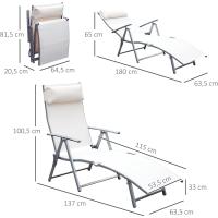 Tumbona de Jardín Plegable con Respaldo Ajustable en 7 Niveles Almohada y Reposabrazos Carga 165 kg para Piscina Terraza Camping 137x63,5x100,5 cm Beige - details 2