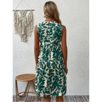 Mini vestido con estampado de señoras, vestido sin mangas elegante con borde de volantes con cuello en V, vestido sin mangas suelto informal de fiesta en la playa de gran tamaño - details 8