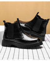 Suela de goma informal cabeza redonda parte superior baja tacón cuadrado banda elástica estilo británico talla zapatos de hombre - details 7