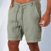 Pantalones cortos de lino para hombre, pantalones cortos de playa de algodón, pantalones cortos sueltos sólidos de moda de verano para hombre - details 6