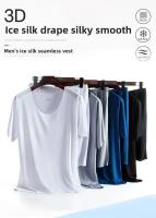 Conjunto de camiseta y pantalones cortos sin costuras de seda helada para hombre, ropa deportiva elástica de secado rápido con cuello redondo, ropa de dormir informal, ropa fina para el hogar - details 3