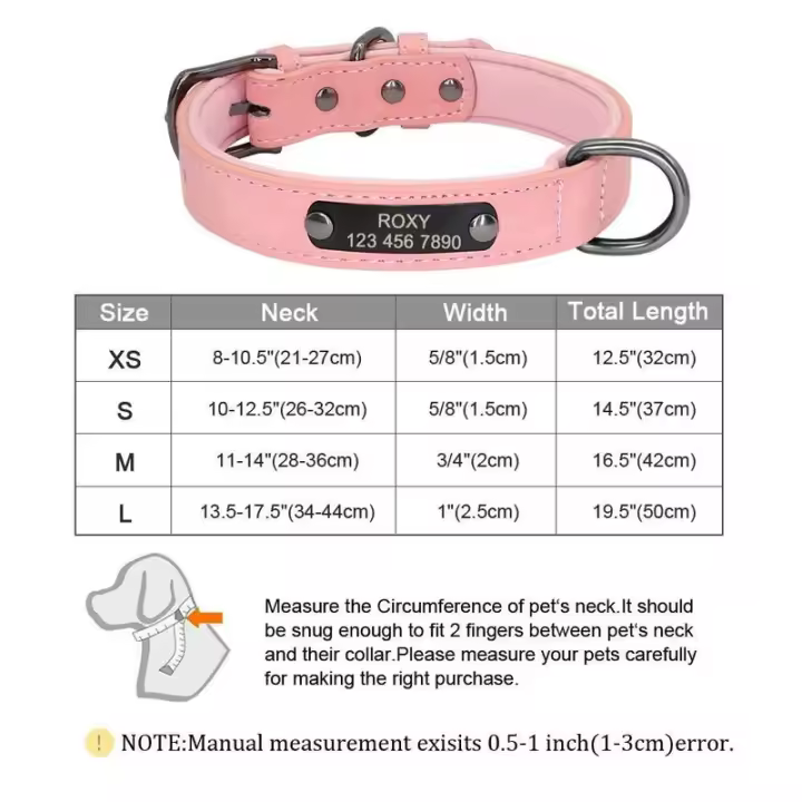 Perro personalizado Cuero PU, Collar de Perro personalizado, Collares mascotas grabado Free para Perros Pequeños, medianos - 1