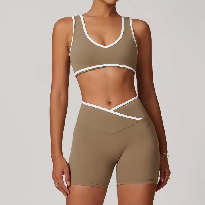 Top deportivo sin costuras con bloques de color y logotipo personalizado para mujer, top corto informal con cuello en V, chaleco clásico sin mangas - 1