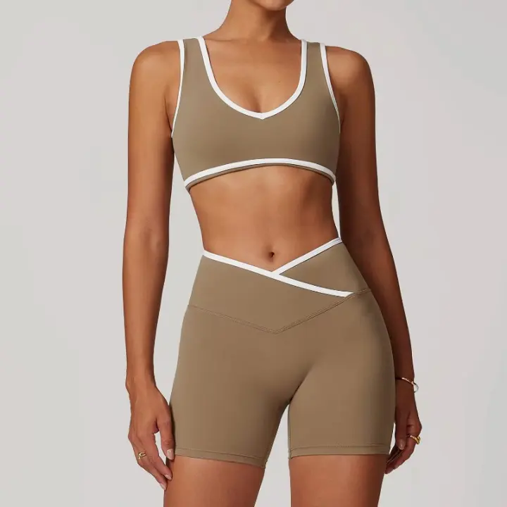 Top deportivo sin costuras con bloques de color y logotipo personalizado para mujer, top corto informal con cuello en V, chaleco clásico sin mangas - 1