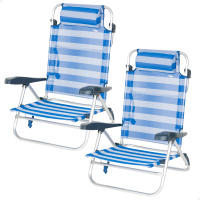 Pack de 2 sillas de playa plegables, con respaldo reclinable 7 posiciones, convertibles en tumbona, tamaño 47x49x82 cm, de aluminio y textileno, con cojín acolchado y asas de mano para transportar, estructura plegable, máx. 110 kg, multiposición - details 1