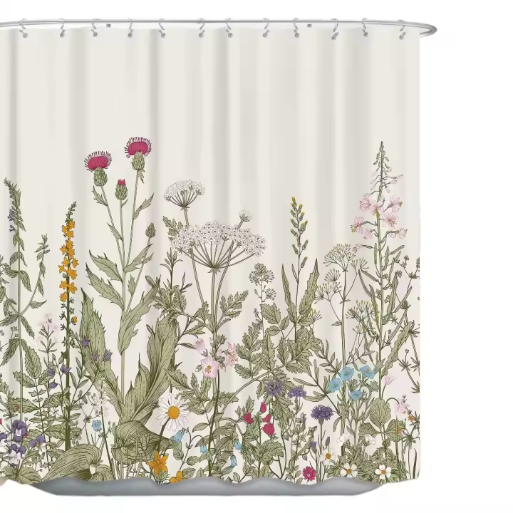 Verde Planta Motivo Cortina Ducha Anti Moho Impermeable Tela de Poliéster Lavable Cortina de Baño con Anillos 180x180cm - 1