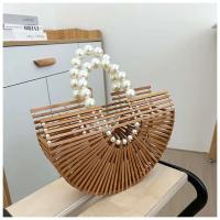 Ins verano gran capacidad nuevas cuentas de madera dura Semicircular ahuecado Eco al aire libre bambú trenzado vacaciones playa bolso de mano - details 6